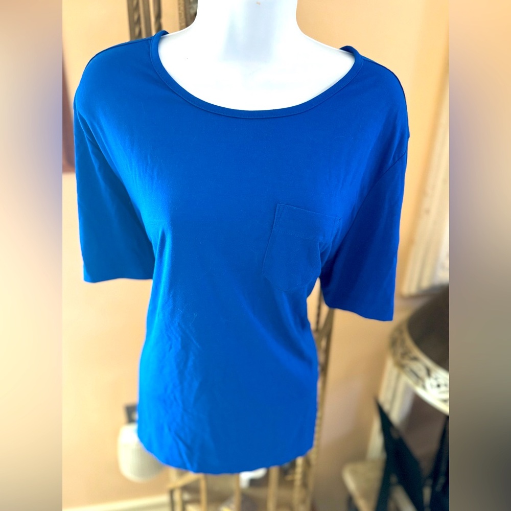 CALVIN KLEIN Women Solid Blue Short Sleeve T-Shirt M